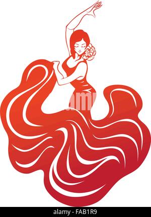 Flamenco-Frau in expressive Pose flache silhouette Stock Vektor