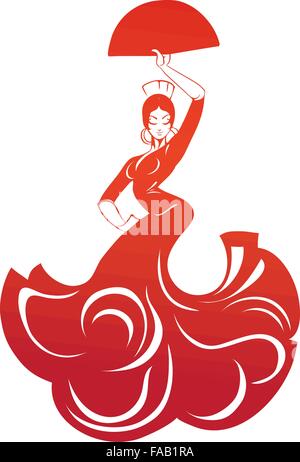 Flamenco-Frau in expressive Pose flache silhouette Stock Vektor