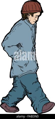 Handgezeichnete Abbildung von depressiven Mann mit Hut Stock Vektor