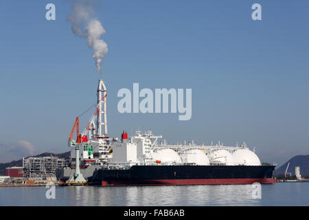 LNG-Frachter im Hafen angedockt Stockfoto