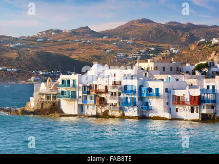 Griechenland - Insel Mykonos, Blick auf "Klein-Venedig" in die Stadt Mykonos Chora Stockfoto