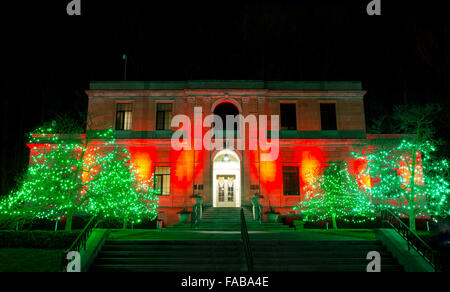 Toronto, Kanada. 25. Dezember 2015. Ein Gebäude in rot leuchtet während des jährlichen Festivals der Beleuchtung in Niagara Falls, Kanada, 25. Dezember 2015 gesehen. Als eines der führenden Beleuchtung-Festivals in Kanada zieht diese jährliche Veranstaltung, die vom 21. November 2015 bis 31. Januar 2016 läuft, Hunderttausende von Menschen. © Zou Zheng/Xinhua/Alamy Live-Nachrichten Stockfoto