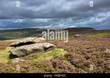 Ansicht in Richtung Higger Tor von oben Mühlstein Rand im Peak District, Derbyshire. Stockfoto