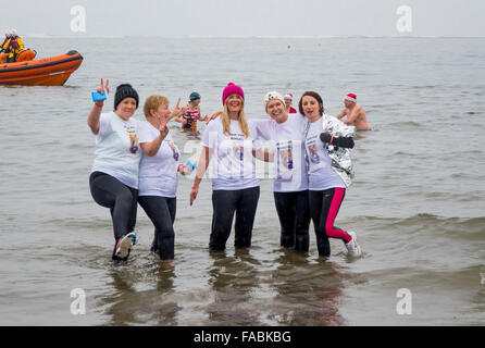 Redcar, Großbritannien. 26. Dezember 2015. Kredit-Teilnehmer von speichern für Samuel posiert im Meer in der traditionellen Boxing Day Charity "Dip" in Redcar Cleveland UK 26. Dezember 2015: Peter Jordan NE/Alamy Live News Stockfoto