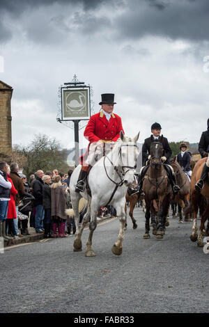 North Cotswold Jagd Weihnachtstag treffen. Broadway, Worcestershire, England Stockfoto