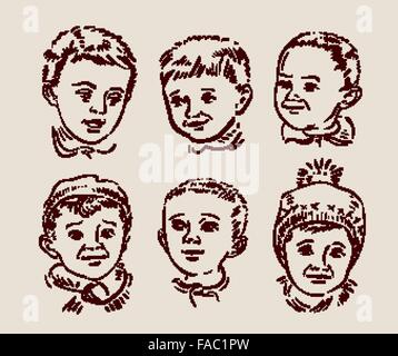 Hand drawn sketch set children. Vector illustration Stock Vektor