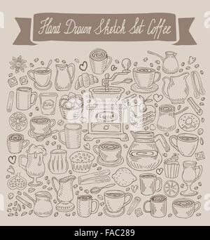 Hand gezeichnete Skizze set Kaffee. Vektor-illustration Stock Vektor