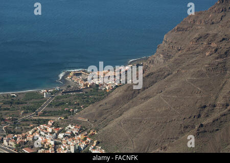 Eine Luftaufnahme des Valle Gran Rey in La Gomera, Kanarische Inseln, Spanien. Stockfoto