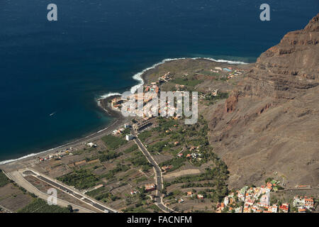 Eine Luftaufnahme des Valle Gran Rey in La Gomera, Kanarische Inseln, Spanien. Stockfoto