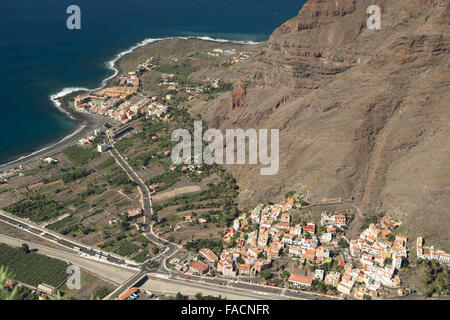 Eine Luftaufnahme des Valle Gran Rey in La Gomera, Kanarische Inseln, Spanien. Stockfoto