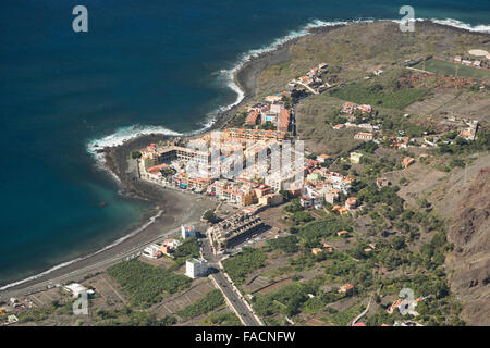 Eine Luftaufnahme des Valle Gran Rey in La Gomera, Kanarische Inseln, Spanien. Stockfoto