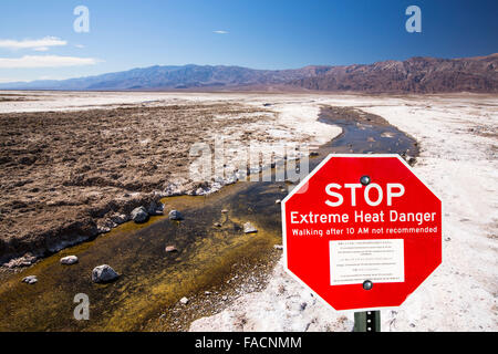 Salzige Bäche im Death Valley, die den niedrigsten, heißesten und trockensten Ort in den USA, mit einer durchschnittlichen jährlichen Niederschlagsmenge von rund 2 Stockfoto