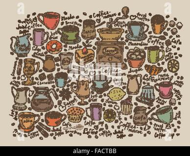 Handgezeichnete Vektor Doodle set Kaffee Stock Vektor