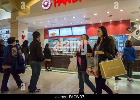 Käufer pack die Foodcourt in der Queens Center Mall im Stadtteil Queens in New York auf dem so genannten Super Samstag, December19, 2015. Restaurant und Food-Service-Vertrieb sollen Käufer hinzufügen dining in ihren Warenkorb Expeditionen zu erhöhen.  (© Richard B. Levine) Stockfoto