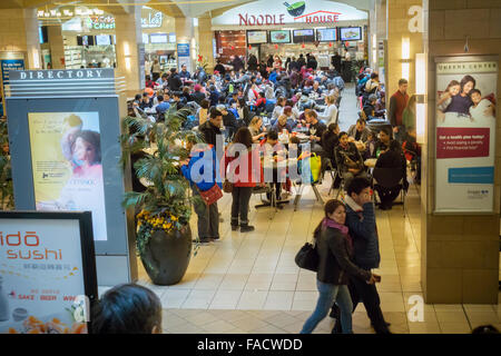 Käufer pack die Foodcourt in der Queens Center Mall im Stadtteil Queens in New York auf dem so genannten Super Samstag, December19, 2015. Restaurant und Food-Service-Vertrieb sollen Käufer hinzufügen dining in ihren Warenkorb Expeditionen zu erhöhen.  (© Richard B. Levine) Stockfoto