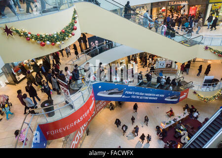 Massen von Last-Minute-Shopper packen der Queens Center Mall im Stadtteil Queens in New York auf dem so genannten Super Samstag, Dezember 219 2015. Super ist Samstag am Samstag vor Weihnachten.  (© Richard B. Levine) Stockfoto