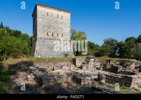 Albanien.  Butrint oder Butrint archäologische Stätte; ein UNESCO-Weltkulturerbe. Venezianischer Turm. Stockfoto