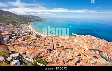 Cefalu Altstadt, Blick von La Rocca, Sizilien, Italien Stockfoto