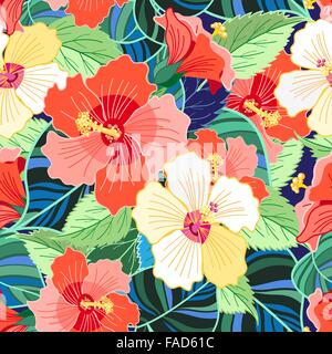 Schöne tropische bunte Muster Hibiskusblüten Vektor-illustration Stock Vektor