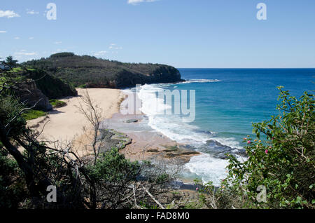 Turimetta Beach, seine NSW Australia von Narrabeen Landzunge mit Turimetta Head im Hintergrund Stockfoto