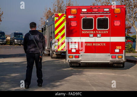 Sonoma Valley Fire Rescue am Whirlpool Familienweingut, Sonoma, Kalifornien, USA Stockfoto