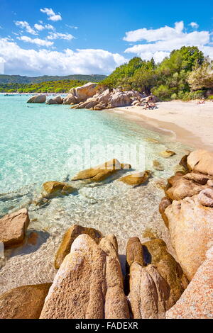 Der Strand Santa Giulia in Porto-Vecchio, Ost-Küste der Insel Korsika, Frankreich Stockfoto