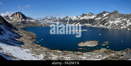 Blick über Tasiilak und Imiilaa Fjord, Ostgrönland Ammassalik Insel Grönland Stockfoto