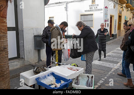 Fisch zum Verkauf an einer Straßenecke in Cadiz Spanien Stockfoto