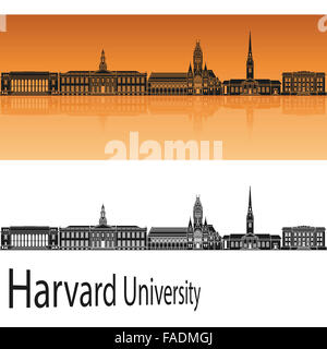 Harvard University Skyline im orangefarbenen Hintergrund in bearbeitbare Vektordatei Stockfoto