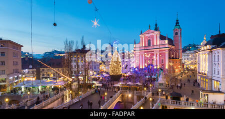 Ljubljana in der Weihnachtszeit, Slowenien. Stockfoto