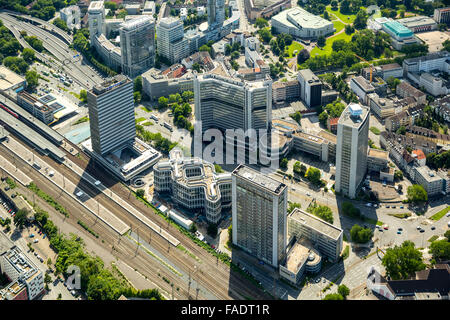 Luftaufnahme, Essen-City mit der neuen Schenker-zentrale am Post Tower, Essen, Ruhr Area, North Rhine-Westphalia, Germany, Stockfoto