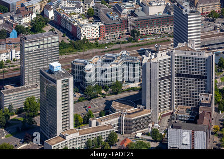 Luftaufnahme, Essen-City mit der neuen Schenker-zentrale am Post Tower, Essen, Ruhr Area, North Rhine-Westphalia, Germany, Stockfoto