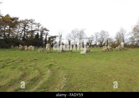 Rollright Stone Circle, Oxfordshire, England. Prähistorischer Steinkreis und Grab Stockfoto