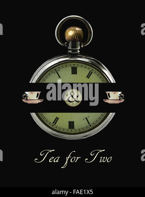 Eine antike Taschenuhr mit Ziffern geändert, um "Tea for Two" zu lesen. Stockfoto