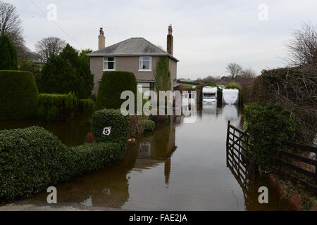 Lancaster, UK. 28. Dezember 2015. Croftlands Caravan Park und Haus überschwemmt nach Überschwemmungen in North West Lancashire am 28. Dezember 2015 Credit: Martin Bateman/Alamy Live News Stockfoto