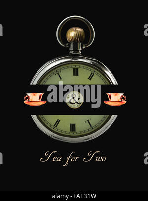 Eine antike Taschenuhr mit Ziffern geändert, um "Tea for Two" zu lesen. Stockfoto