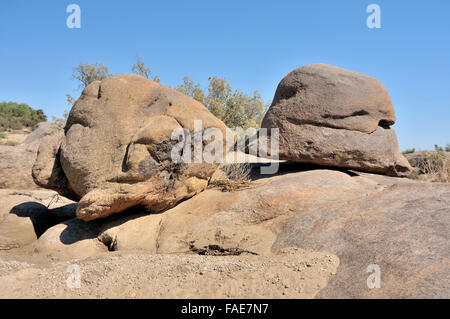 Rock in den Augrabies Falls National Park, Südafrika ähnelt einen Hut Stockfoto