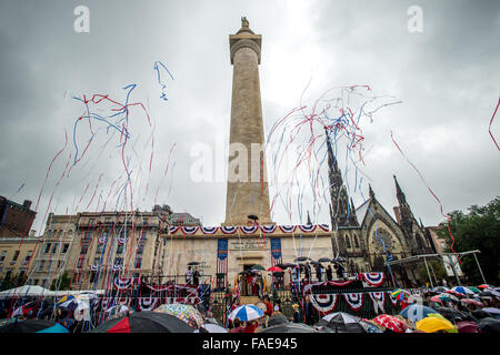 Umwidmung des Washington Monument in Baltimore MD am vierten Juli 2015 Stockfoto