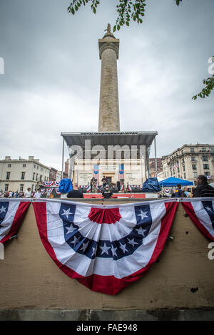 Umwidmung des Washington Monument in Baltimore MD am vierten Juli 2015 Stockfoto