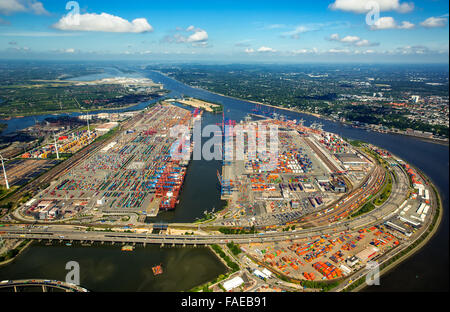 Luftaufnahme, Container-Hafen Hamburg, CTA, Container Terminal Altenwerder, Hamburg-Altenwerder, Hamburg-Hafen, Elbe, Hamburg, Stockfoto