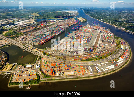 Luftaufnahme, Container-Hafen Hamburg, CTA, Container Terminal Altenwerder, Hamburg-Altenwerder, Hamburg-Hafen, Elbe, Hamburg, Stockfoto