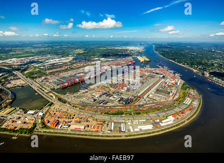 Luftaufnahme, Container-Hafen Hamburg, CTA, Container Terminal Altenwerder, Hamburg-Altenwerder, Hamburg-Hafen, Elbe, Hamburg, Stockfoto