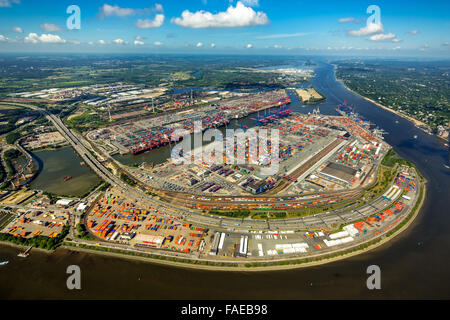 Luftaufnahme, Container-Hafen Hamburg, CTA, Container Terminal Altenwerder, Hamburg-Altenwerder, Hamburg-Hafen, Elbe, Hamburg, Stockfoto