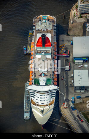 Luftbild, Kreuzfahrt-Terminal, Unilever Haus Kreuzfahrtschiff Queen Mary 2, Hamburger Hafen, Elbe, Hamburg, freie und Hansestadt Stockfoto