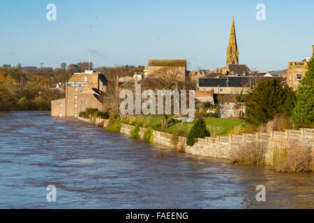 Kelso, Schottland, Hochwasser des Tweed auf 6. Dezember 2015, das erste Wasser Ebene steigen von einem Winter anfällig für Überflutungen Stockfoto