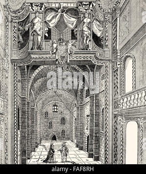 Innenansicht des Herzogs Theater aus dem 17. Jahrhundert, London, die Kaiserin von Marokko, 1673 Stockfoto