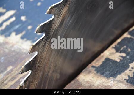 Alte rostige scharfe Kreissäge klingen Closeup ausgeschaltet Stockfoto