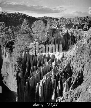 Karstlandschaft Los Riscos Bei Momostenango, Guatemala 1970er Jahre. Karst-Landschaft "Los Riscos" in der Nähe von Momostenango, Guatemala der 1970er Jahre. Stockfoto