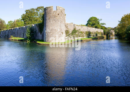 Das 14. Jahrhundert Graben rund um den Bischofspalast in der Domstadt von Wells, Somerset UK Stockfoto