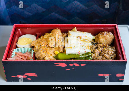 Eine typische "Eki-Ben", eine Art von japanischen Lunch-Box, die in Bahnhöfen und auf Schnellzüge verzehrt werden verkauft wird Stockfoto